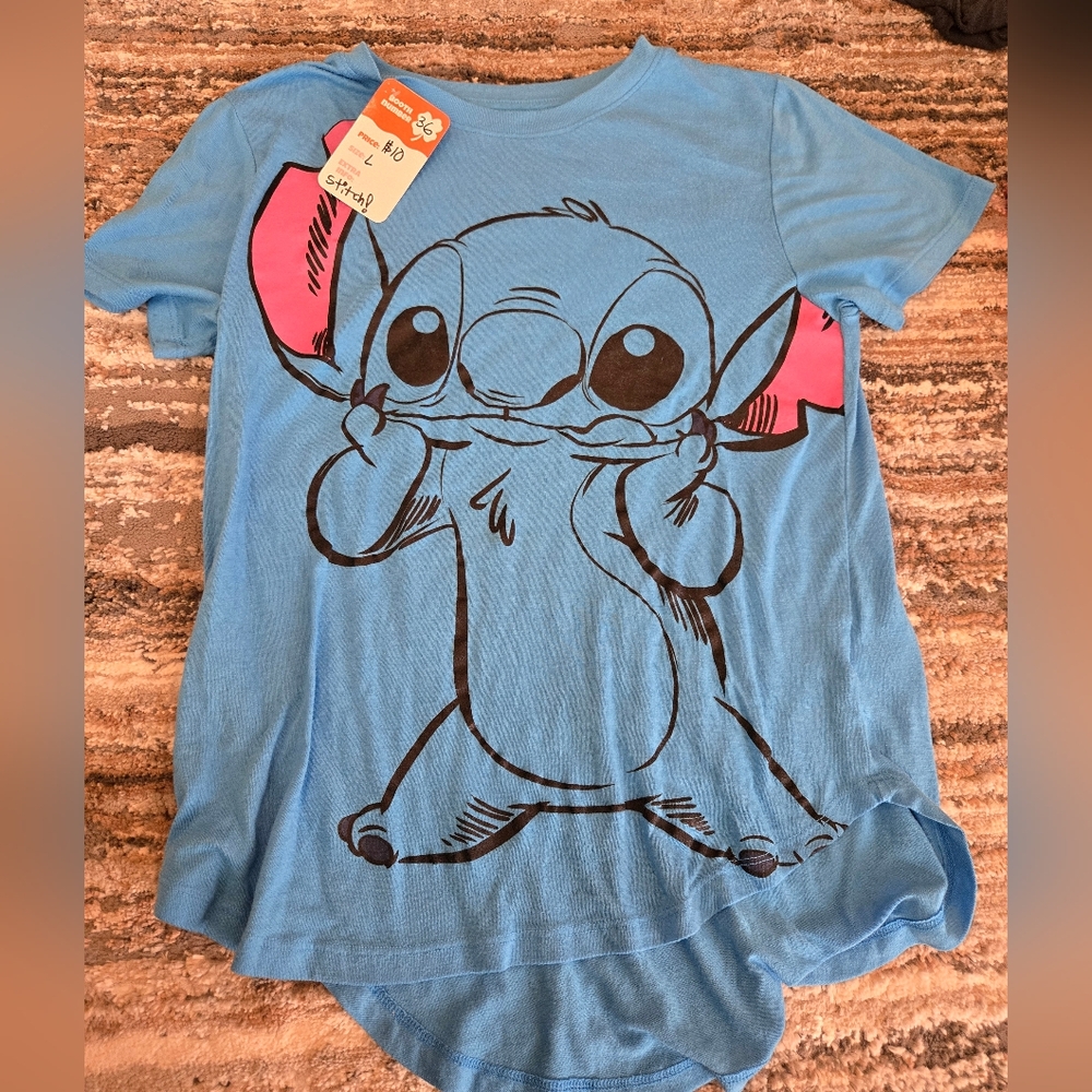 Disney Blue and Pink Stitch Short Sleeve Tee